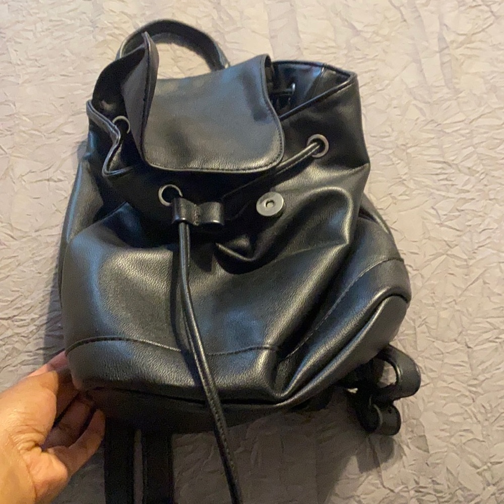 Black leather backpack purse